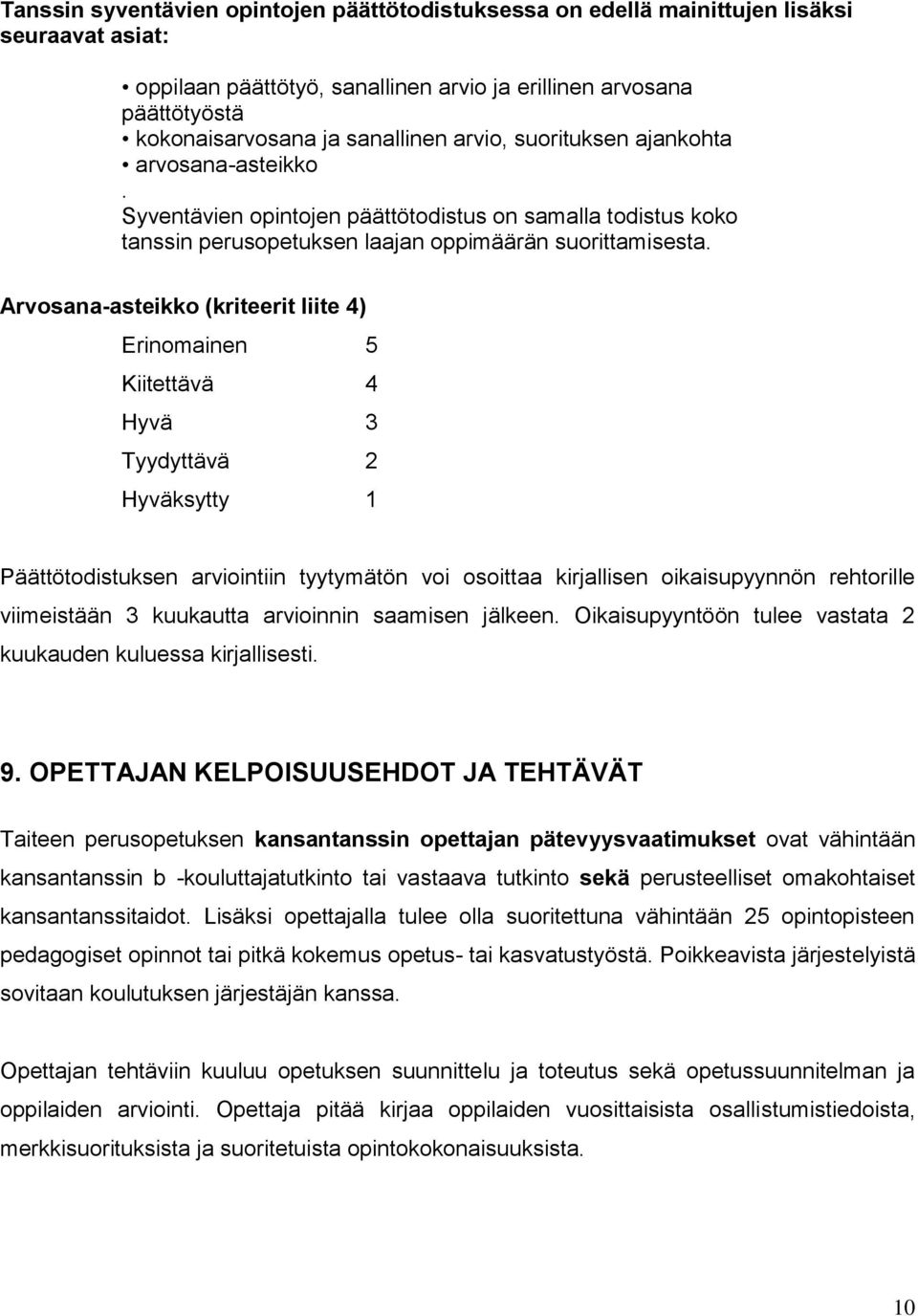 Arvosana-asteikko (kriteerit liite 4) Erinomainen 5 Kiitettävä 4 Hyvä 3 Tyydyttävä 2 Hyväksytty 1 Päättötodistuksen arviointiin tyytymätön voi osoittaa kirjallisen oikaisupyynnön rehtorille