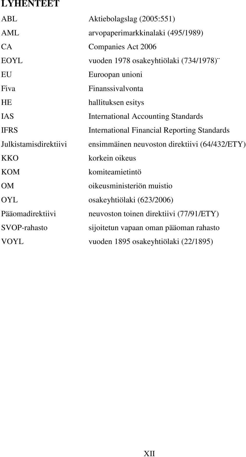 Julkistamisdirektiivi ensimmäinen neuvoston direktiivi (64/432/ETY) KKO korkein oikeus KOM komiteamietintö OM oikeusministeriön muistio OYL