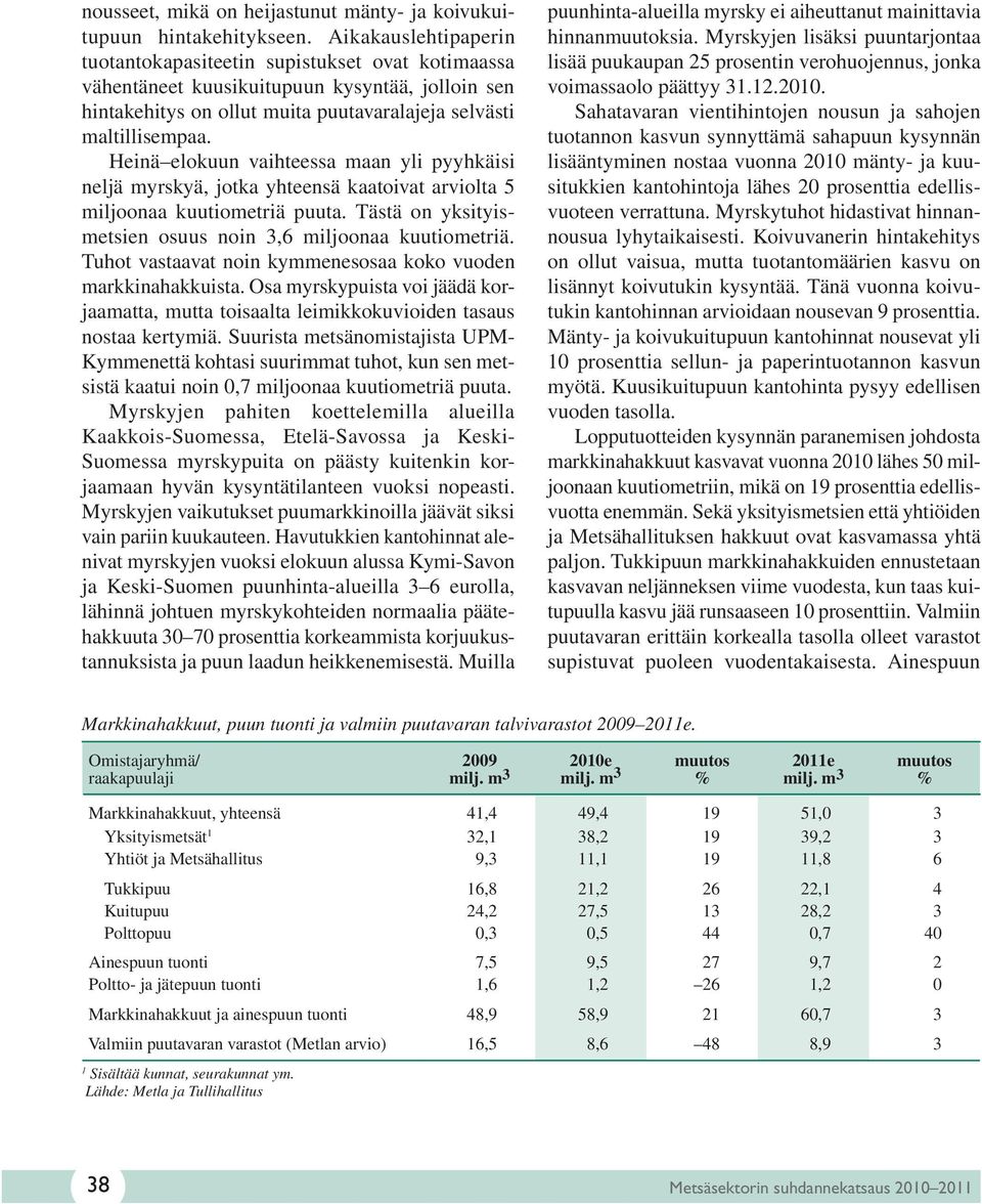 Heinä elokuun vaihteessa maan yli pyyhkäisi neljä myrskyä, jotka yhteensä kaatoivat arviolta 5 miljoonaa kuutiometriä puuta. Tästä on yksityismetsien osuus noin 3,6 miljoonaa kuutiometriä.