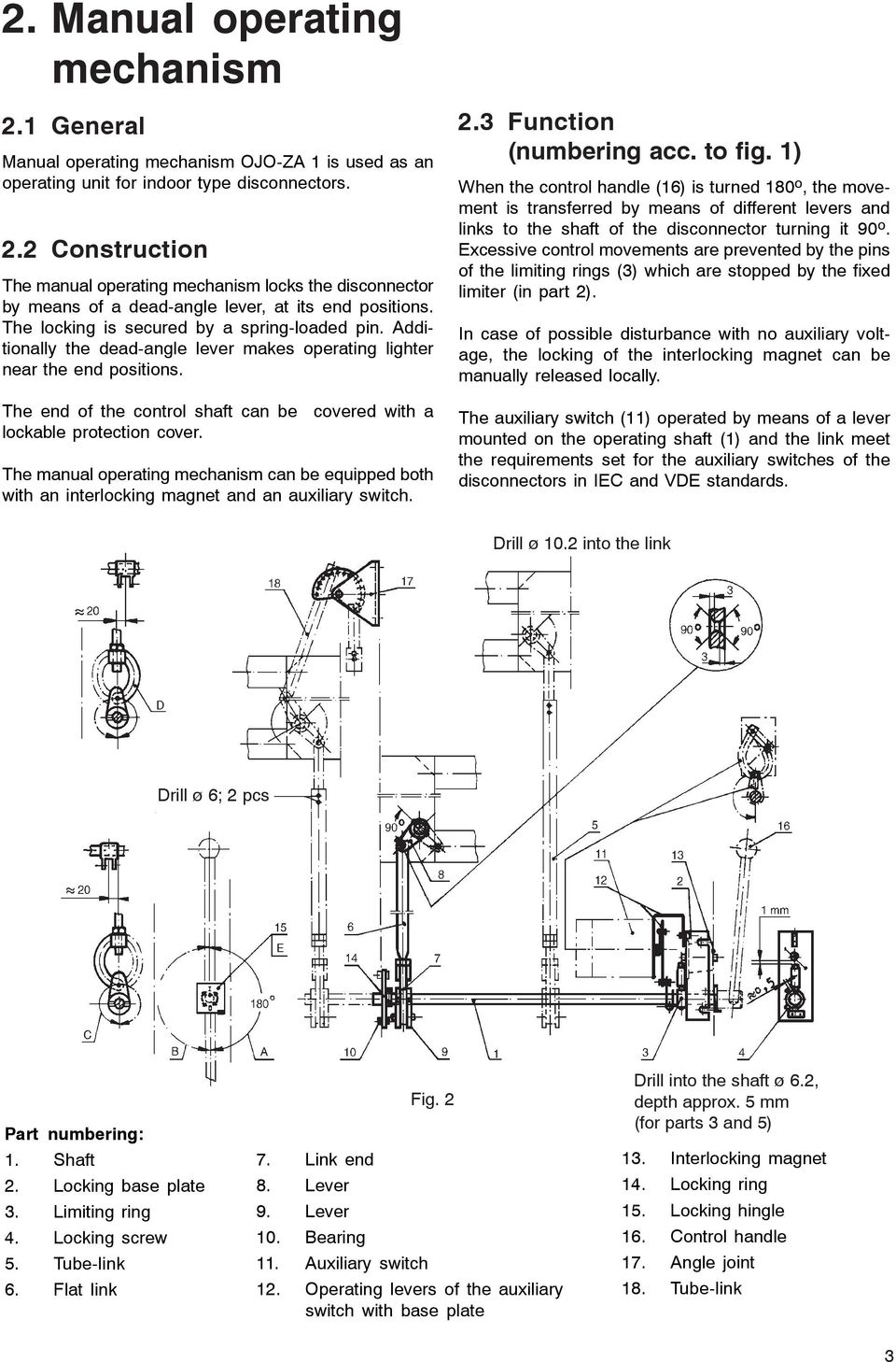 The end of the control shaft can be covered with a lockable protection cover. The manual operating mechanism can be equipped both with an interlocking magnet and an auxiliary switch. 2.