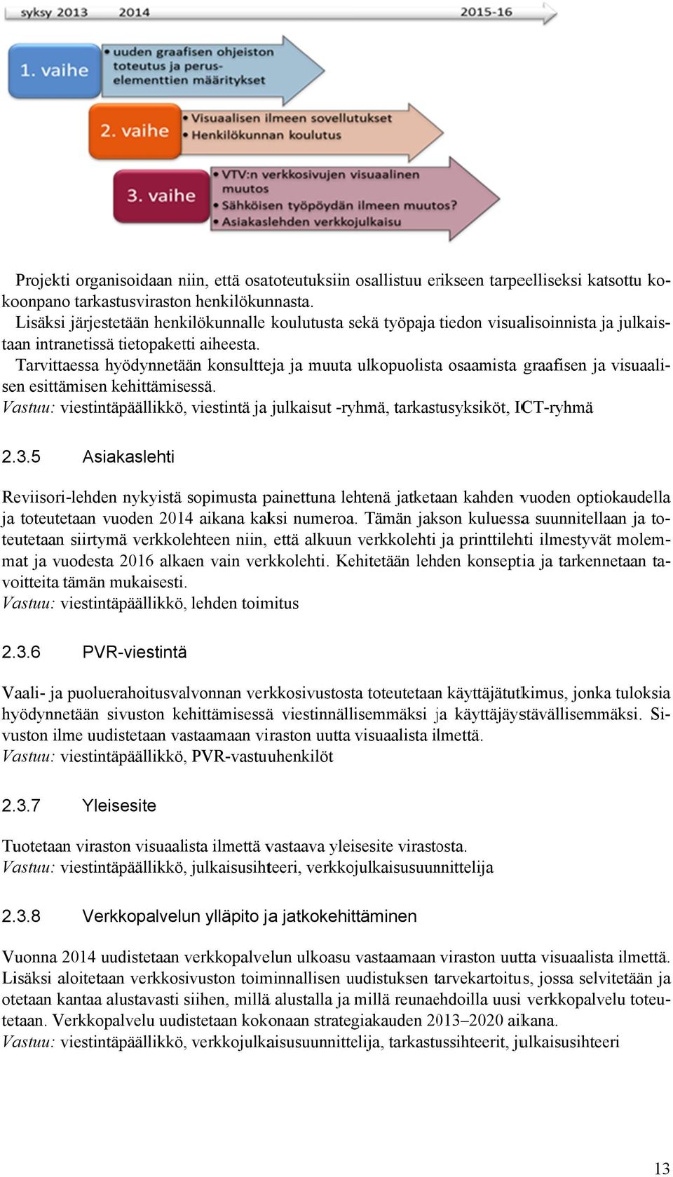 Tarvittaessa hyödynnetään konsultteja ja muuta ulkopuolistaa osaamista graafisen ja visuaali- ja toteutetaan vuoden 2014 aikana kaksi numeroa.