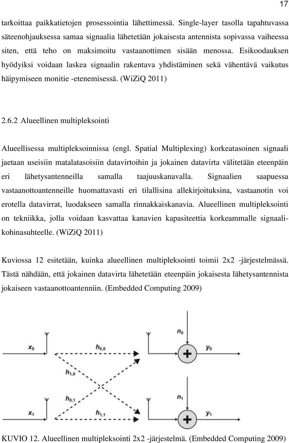 Esikoodauksen hyödyiksi voidaan laskea signaalin rakentava yhdistäminen sekä vähentävä vaikutus häipymiseen monitie -etenemisessä. (WiZiQ 2011) 2.6.