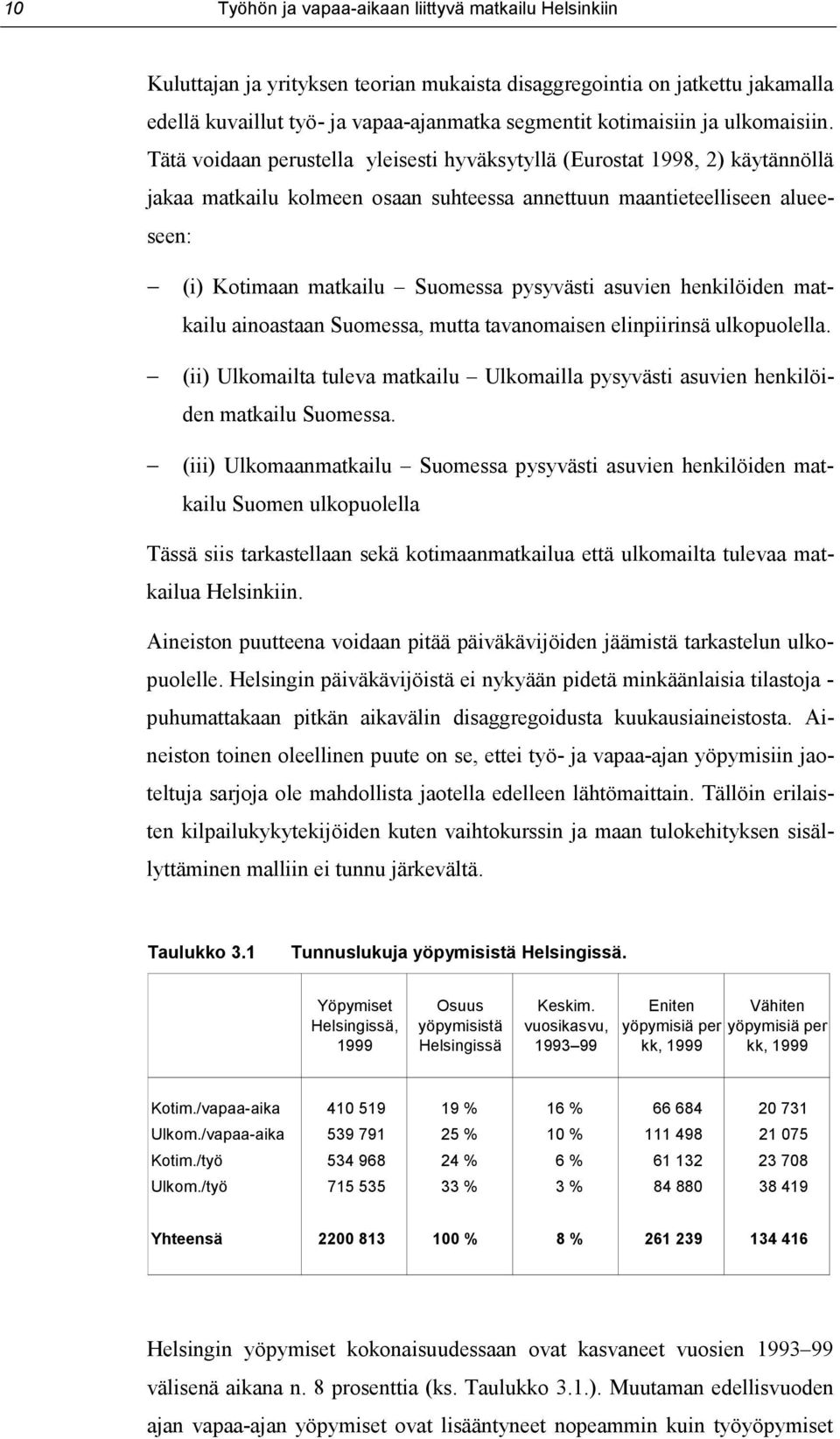 Tätä voidaan perustella yleisesti hyväksytyllä (Eurostat 1998, 2) käytännöllä jakaa matkailu kolmeen osaan suhteessa annettuun maantieteelliseen alueeseen: (i) Kotimaan matkailu Suomessa pysyvästi