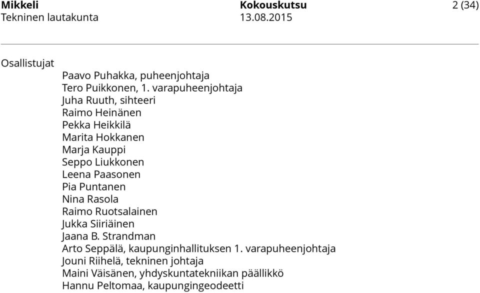 Leena Paasonen Pia Puntanen Nina Rasola Raimo Ruotsalainen Jukka Siiriäinen Jaana B.