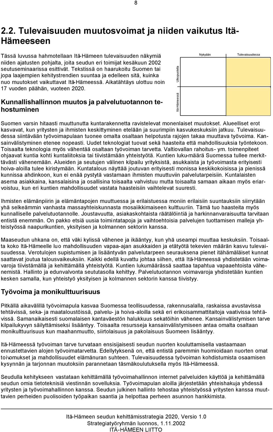 Aikatähtäys ulottuu noin 17 vuoden päähän, vuoteen 2020. Ulkopuolella. Nykyään.