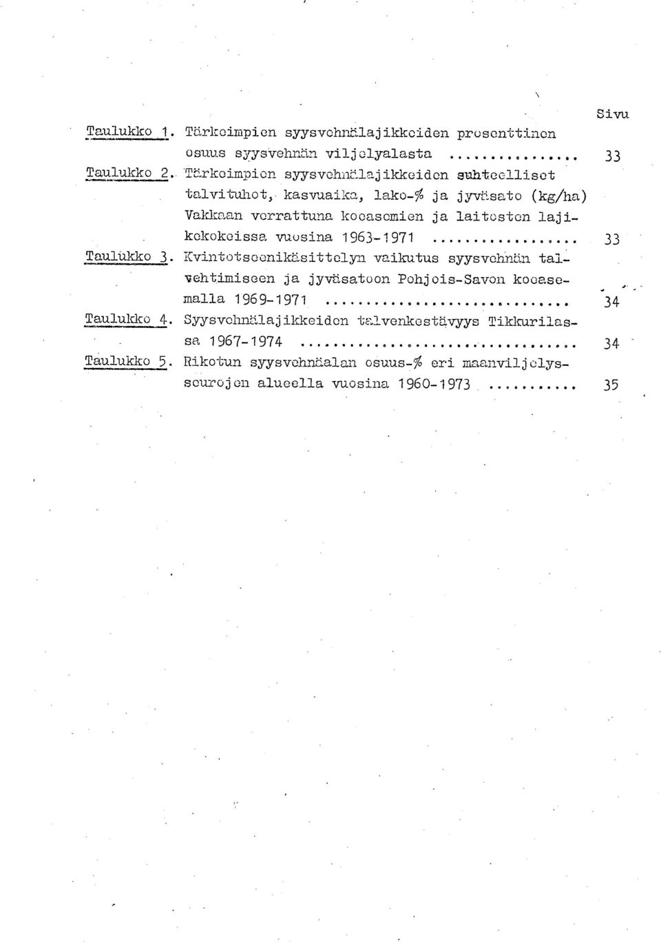 jyväsato (kg/ha laitosten laji- Kvintotseenikäsittelyn vaikutus syysvehnän tal yehtimiseen ja jyväsatoon Pohjois-Savon koeasemaila 969-97