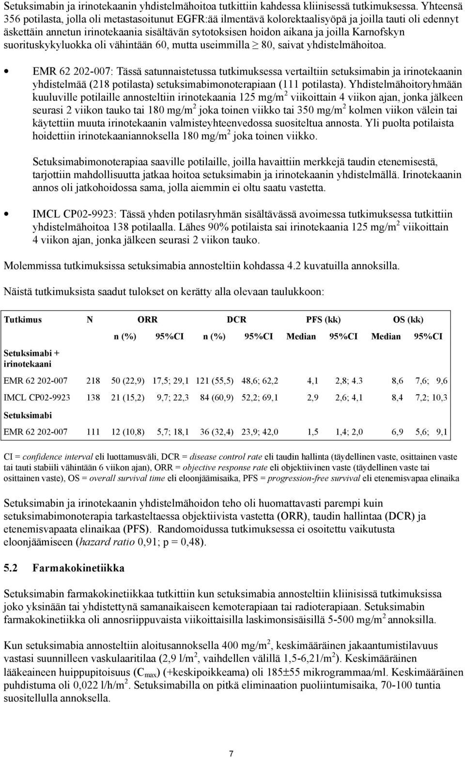 Karnofskyn suorituskykyluokka oli vähintään 60, mutta useimmilla 80, saivat yhdistelmähoitoa.