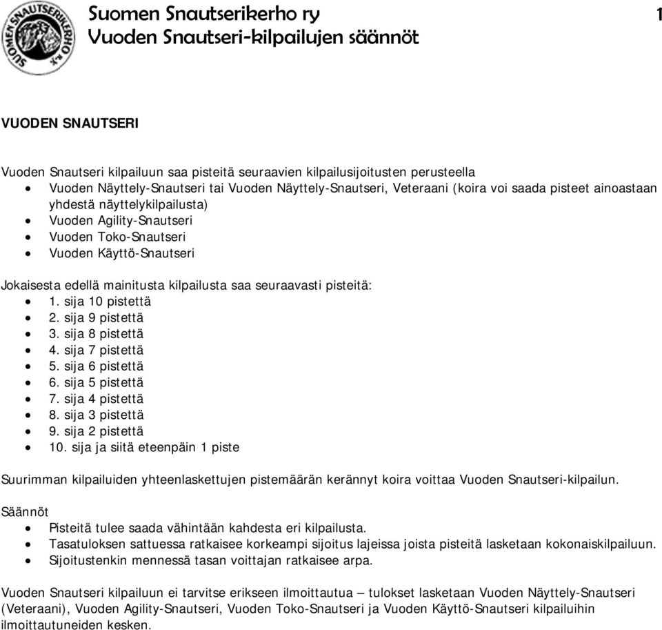 sija 9 pistettä 3. sija 8 pistettä 4. sija 7 pistettä 5. sija 6 pistettä 6. sija 5 pistettä 7. sija 4 pistettä 8. sija 3 pistettä 9. sija 2 pistettä 10.