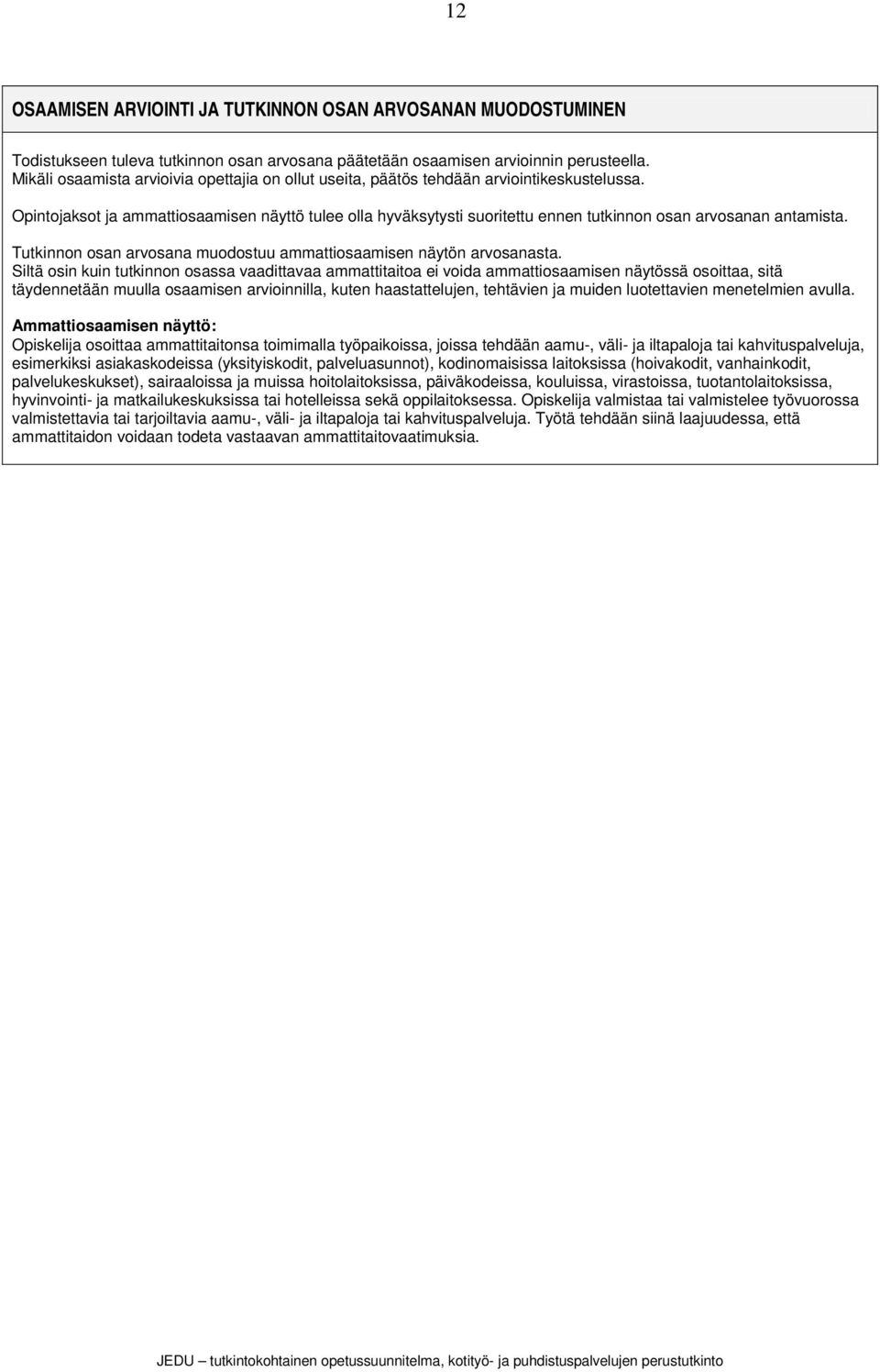 Opintojaksot ja ammattiosaamisen näyttö tulee olla hyväksytysti suoritettu ennen tutkinnon osan arvosanan antamista. Tutkinnon osan arvosana muodostuu ammattiosaamisen näytön arvosanasta.