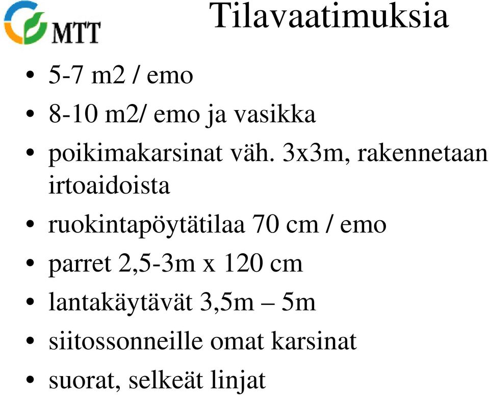 3x3m, rakennetaan irtoaidoista ruokintapöytätilaa 70 cm /