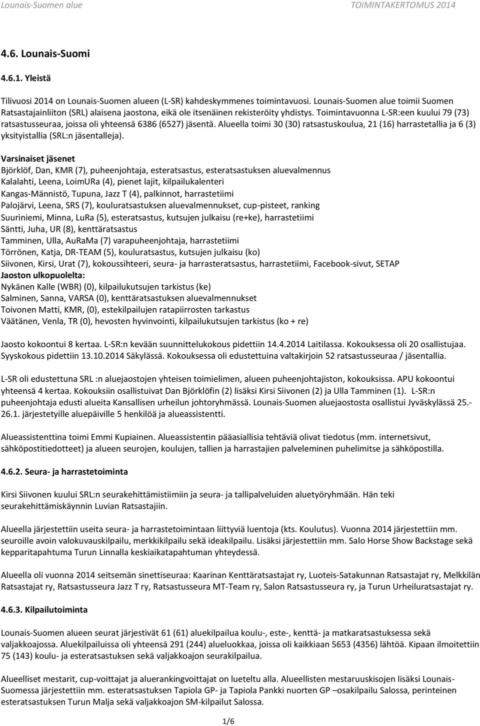 Toimintavuonna L-SR:een kuului 79 (73) ratsastusseuraa, joissa oli yhteensä 6386 (6527) jäsentä.