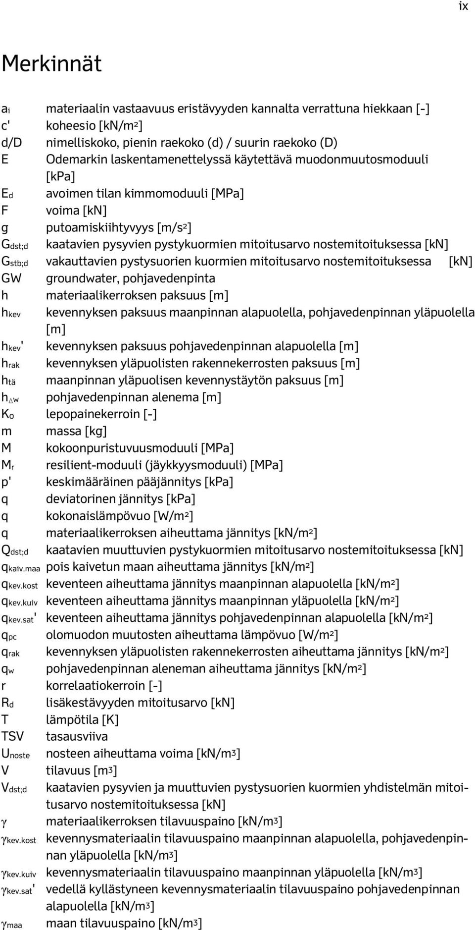 vakauttavien pystysuorien kuormien mitoitusarvo nostemitoituksessa [kn] GW groundwater, pohjavedenpinta h materiaalikerroksen paksuus [m] hkev kevennyksen paksuus maanpinnan alapuolella,