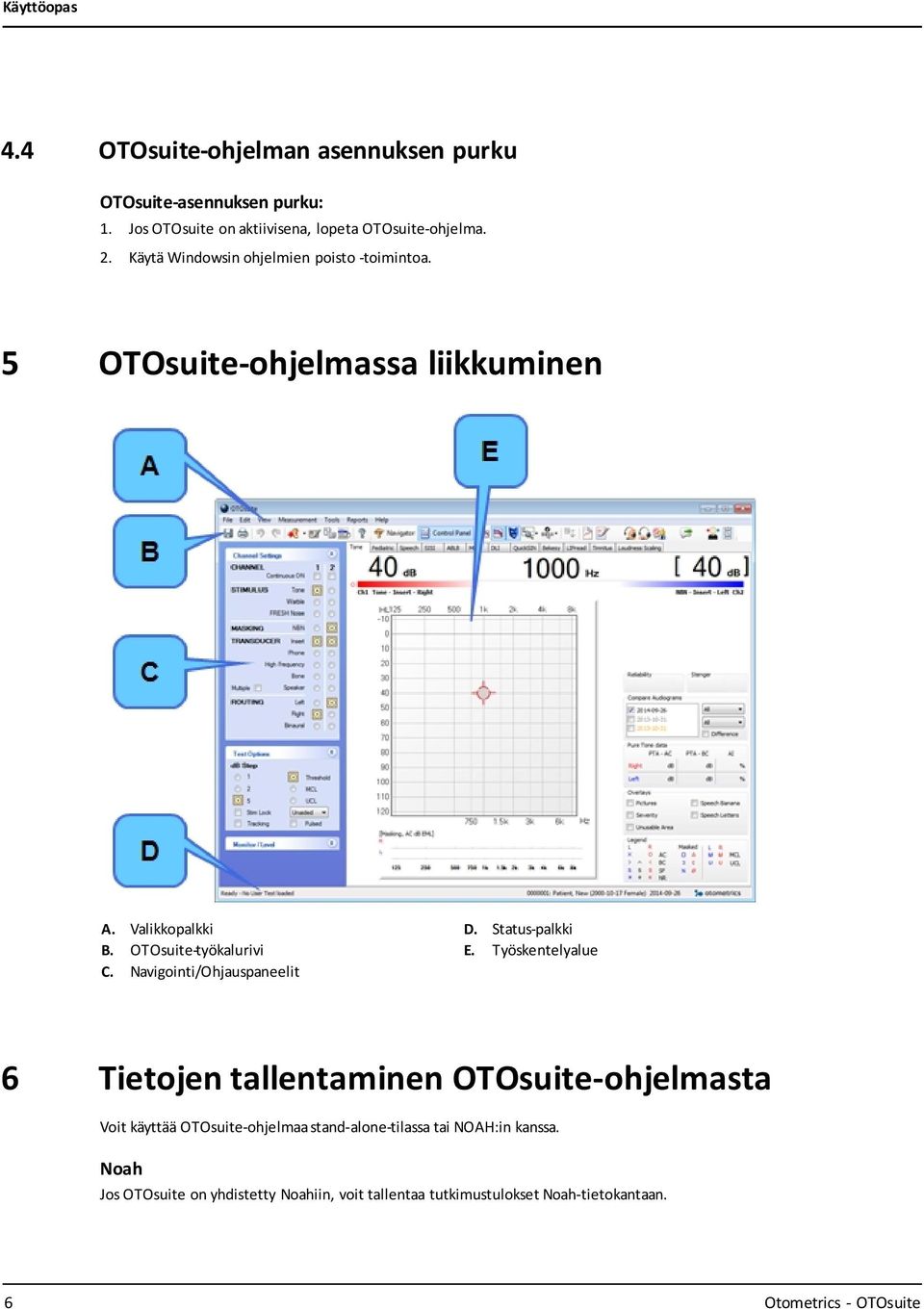 Navigointi/Ohjauspaneelit D. Status-palkki E.