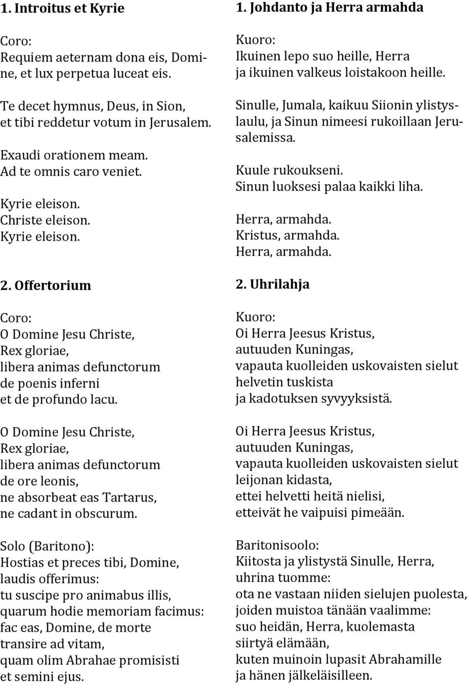 O Domine Jesu Christe, Rex gloriae, libera animas defunctorum de ore leonis, ne absorbeat eas Tartarus, ne cadant in obscurum.