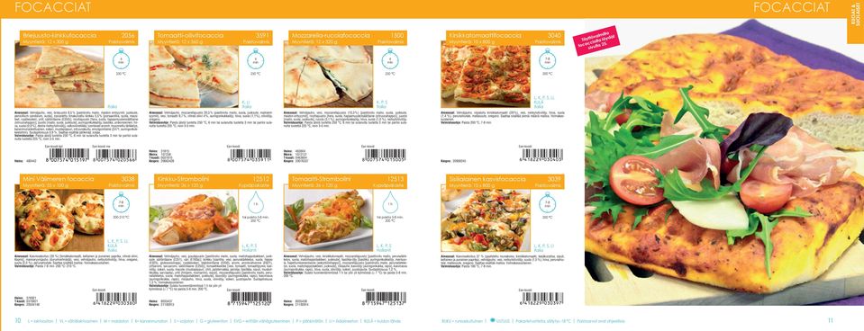6 6 6 7-8 250 C 250 C 250 C 200 C Ainesosat: Vehnäjauho, vesi, briejuusto 8,5 % [pastöroitu maito, maidon entsyymit, juoksute, penicillium candidum, suola], savustettu ilmakuivattu kinkku 5,5 %