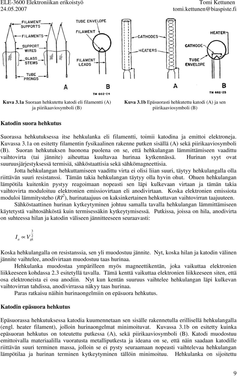 1 on esitetty filmentin fysiklinen rkenne putken sisällä (A) sekä piirikviosymboli (B).