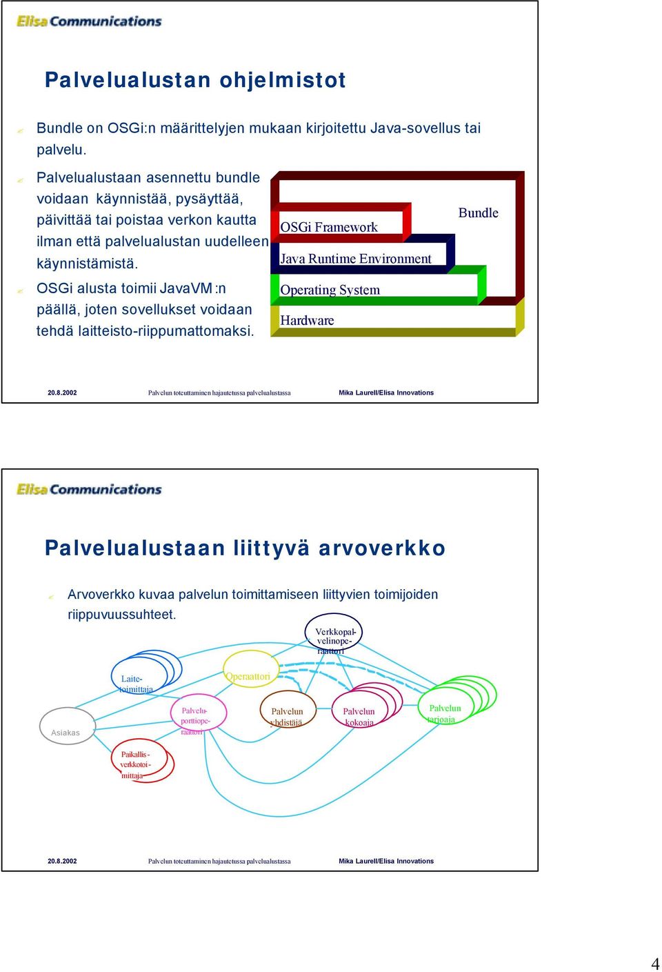 OSGi alusta toimii JavaVM :n päällä, joten sovellukset voidaan tehdä laitteisto-riippumattomaksi.