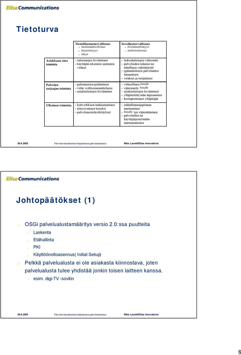 tahallinen väärinkäyttö - epämääräisten palveluiden lataaminen - virukset ja troijalaiset - virheellinen bundle - väärennetty bundle - asiakastietojen leviäminen - ylläpitoliittymän hajoaminen -