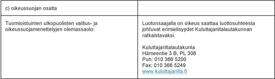 luottosuhteesta johtuvat erimielisyydet Kuluttajariitalautakunnan