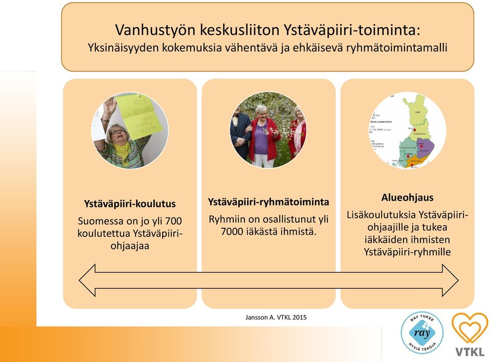 Ystäväpiiriohjaajaa Ystäväpiiri-ryhmätoiminta Ryhmiin on osallistunut yli 7000 iäkästä