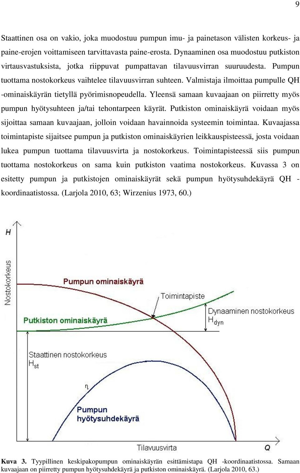 Valmistaja ilmoittaa pumpulle QH -ominaiskäyrän tietyllä pyörimisnopeudella. Yleensä samaan kuvaajaan on piirretty myös pumpun hyötysuhteen ja/tai tehontarpeen käyrät.