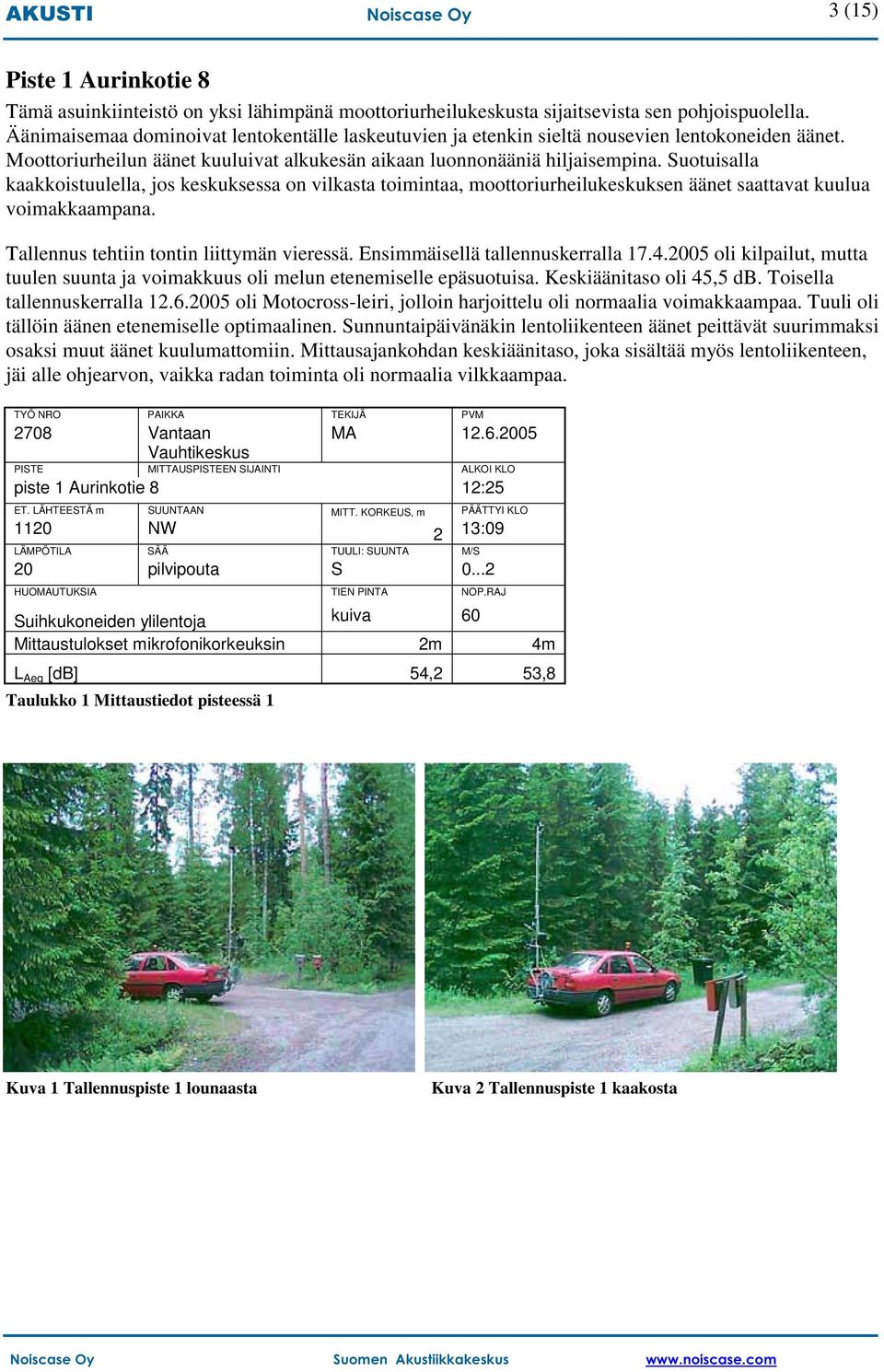 Suotuisalla kaakkoistuulella, jos keskuksessa on vilkasta toimintaa, moottoriurheilukeskuksen äänet saattavat kuulua voimakkaampana. Tallennus tehtiin tontin liittymän vieressä.