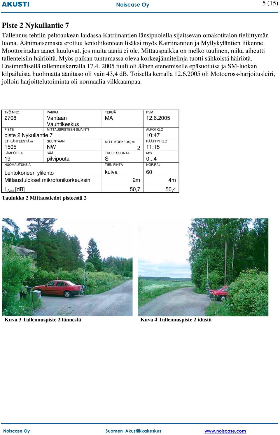 Mittauspaikka on melko tuulinen, mikä aiheutti tallenteisiin häiriöitä. Myös paikan tuntumassa oleva korkeajännitelinja tuotti sähköistä häiriötä. Ensimmäisellä tallennuskerralla 17.4.