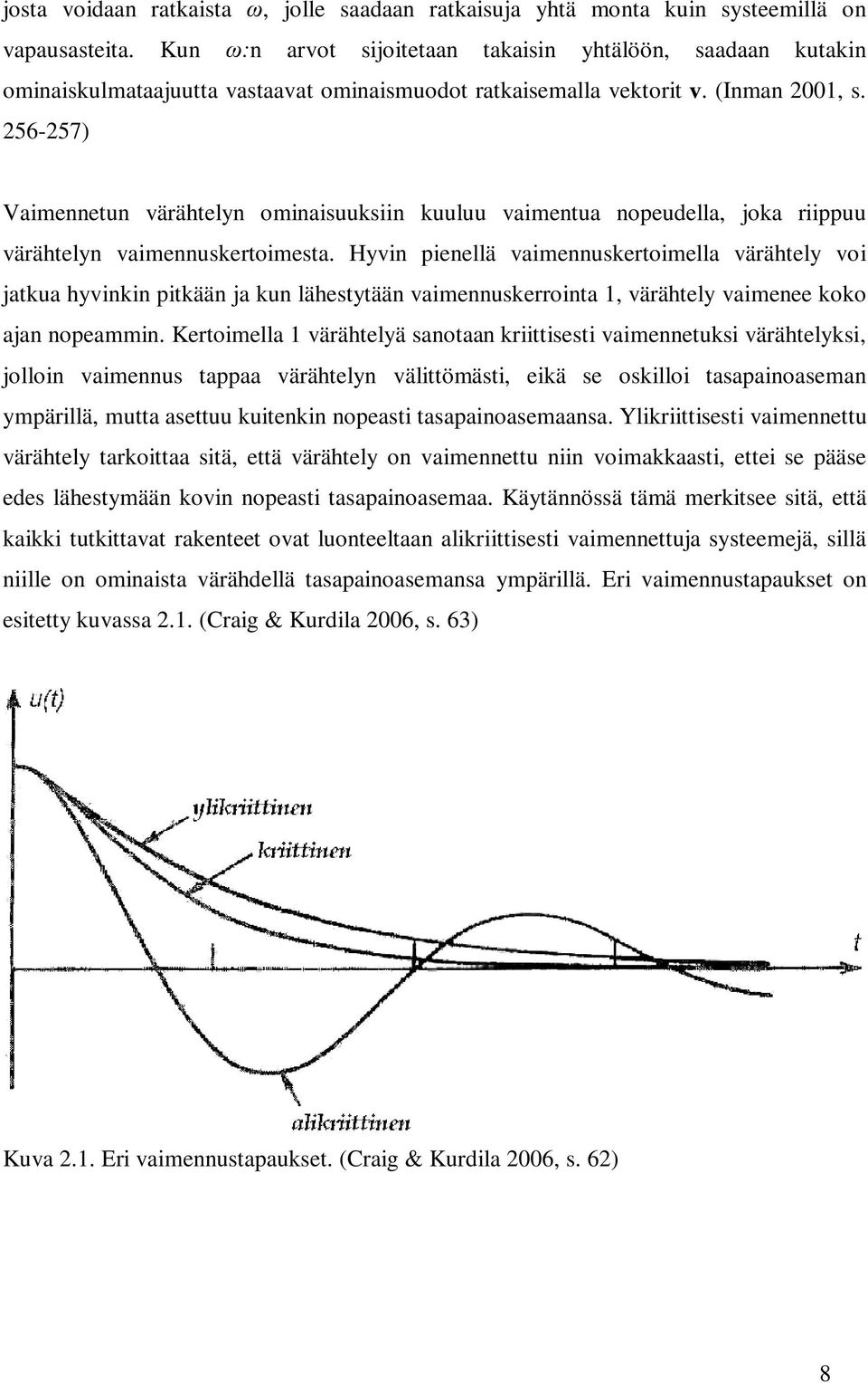 256-257) Vaimennetun värähtelyn ominaisuuksiin kuuluu vaimentua nopeudella, joka riippuu värähtelyn vaimennuskertoimesta.