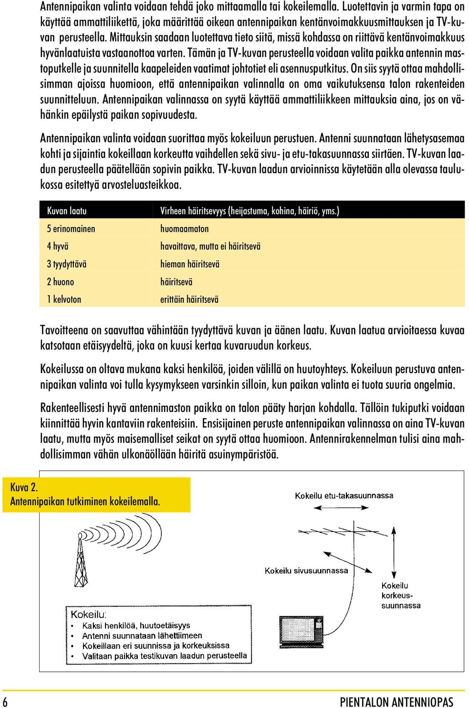 Mittauksin saadaan luotettava tieto siitä, missä kohdassa on riittävä kentänvoimakkuus hyvänlaatuista vastaanottoa varten.