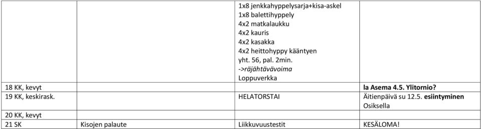 ->räjähtävävoima Loppuverkka 18 KK, kevyt la Asema 4.5. Ylitornio? 19 KK, keskirask.