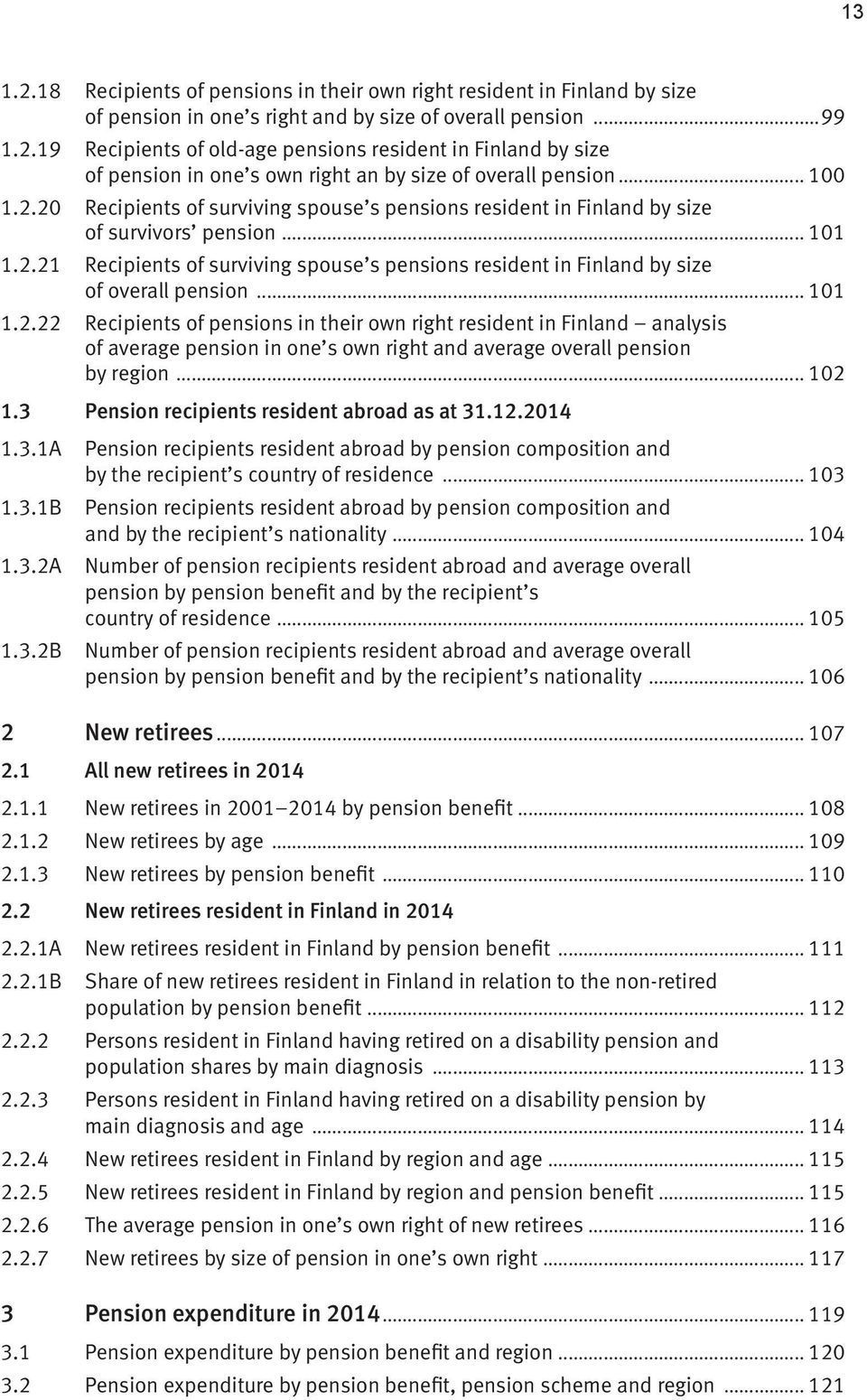 .. 101 1.2.22 Recipients of pensions in their own right resident in Finland analysis of average pension in one s own right and average overall pension by region... 102 1.