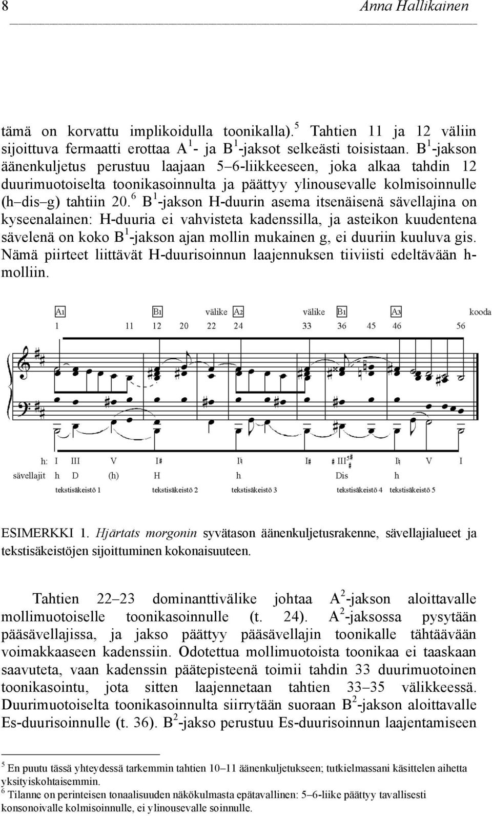 6 B 1 -jakson H-duurin asema itsenäisenä sävellajina on kyseenalainen: H-duuria ei vahvisteta kadenssilla, ja asteikon kuudentena sävelenä on koko B 1 -jakson ajan mollin mukainen g, ei duuriin