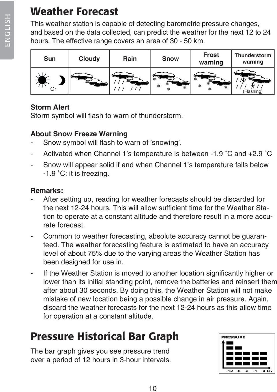 About Snow Freeze Warning - Snow symbol will flash to warn of snowing. - Activated when Channel s temperature is between -.9 C and +.