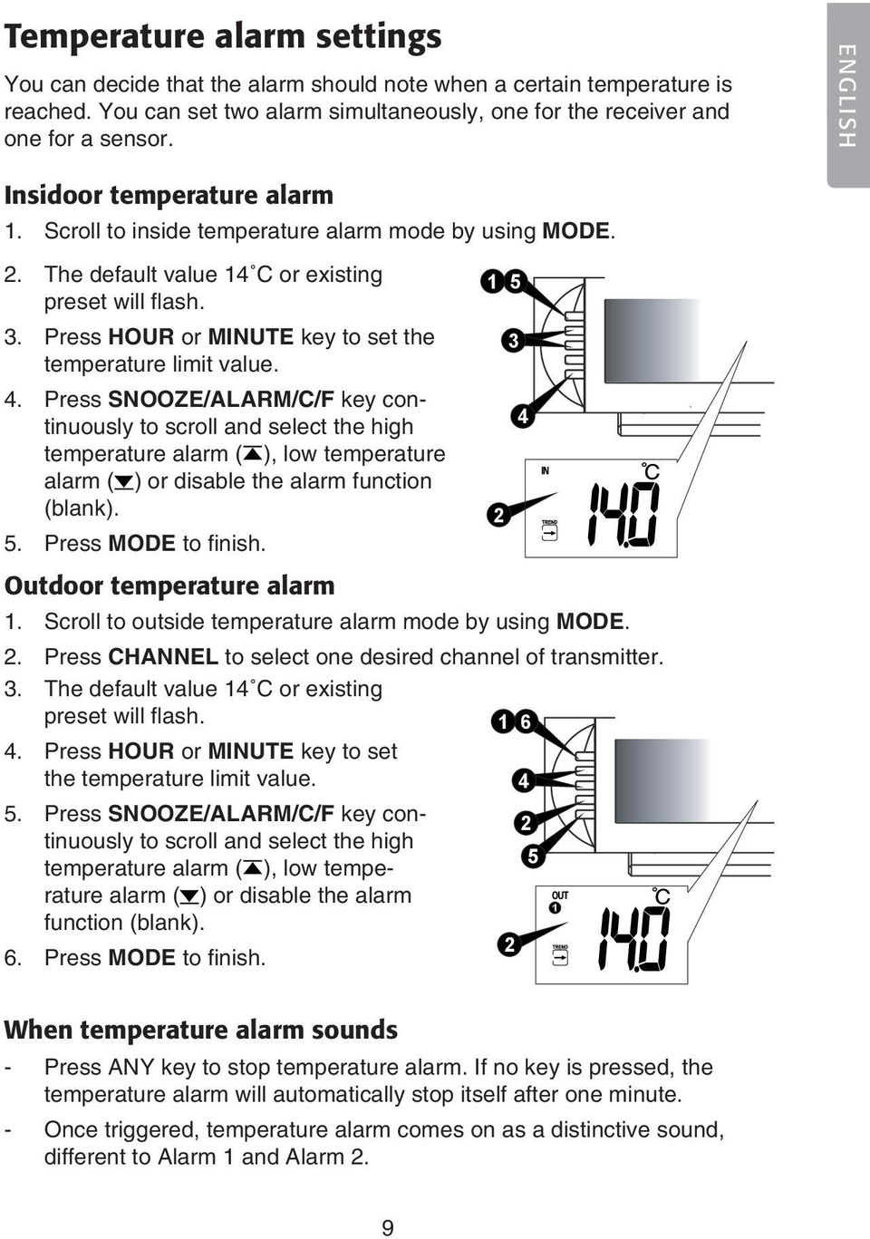 . Press Hour or Minute key to set the temperature limit value.