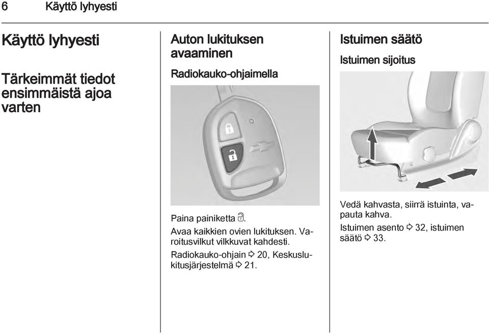 Avaa kaikkien ovien lukituksen. Varoitusvilkut vilkkuvat kahdesti.