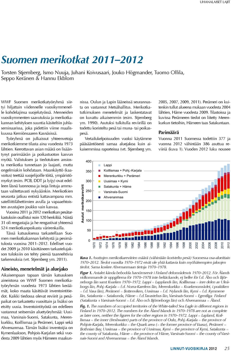 Menneiden vuosikymmenten saavutuksia ja merikotkakannan kehityksen suuntia käsiteltiin juhlaseminaarissa, joka pidettiin viime maaliskuussa Kemiönsaaren Kasnäsissä.