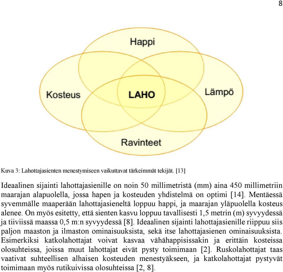 Mentäessä syvemmälle maaperään lahottajasieneltä loppuu happi, ja maarajan yläpuolella kosteus alenee.