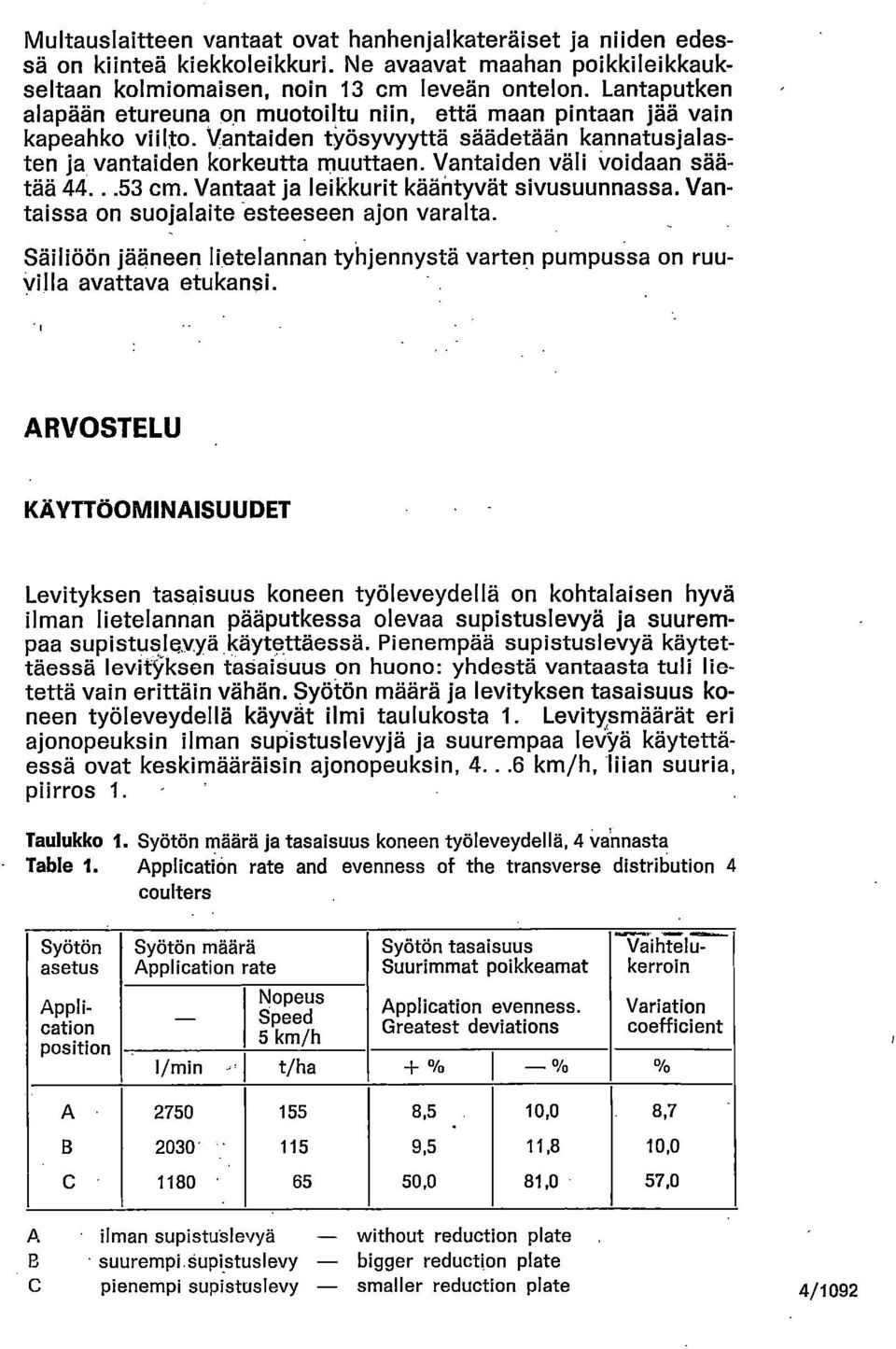 Vantaiden väli voidaan säätää 44...53 cm. Vantaat ja leikkurit kääntyvät sivusuunnassa. Vantaissa on suojalaite esteeseen ajon varalta.