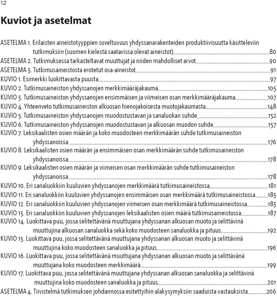 Tutkimuksessa tarkasteltavat muuttujat ja niiden mahdolliset arvot 90 ASETELMA 3. Tutkimusaineistosta erotetut osa-aineistot 91 KUVIO 1. Esimerkki luokittavasta puusta 97 KUVIO 2.