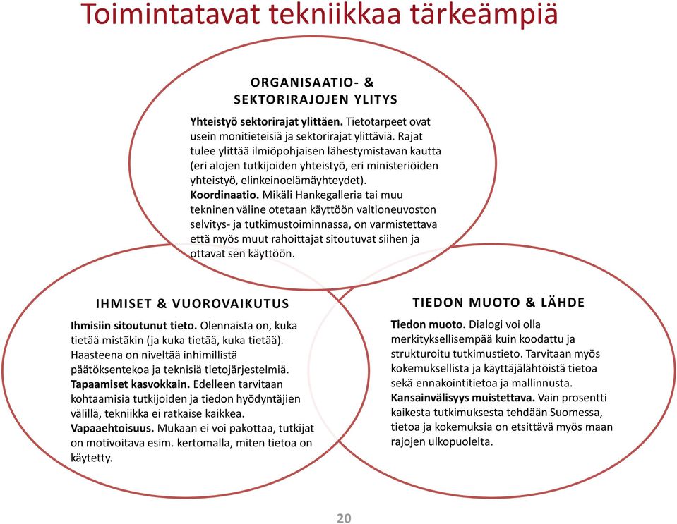 Mikäli Hankegalleria tai muu tekninen väline otetaan käyttöön valtioneuvoston selvitys- ja tutkimustoiminnassa, on varmistettava että myös muut rahoittajat sitoutuvat siihen ja ottavat sen käyttöön.