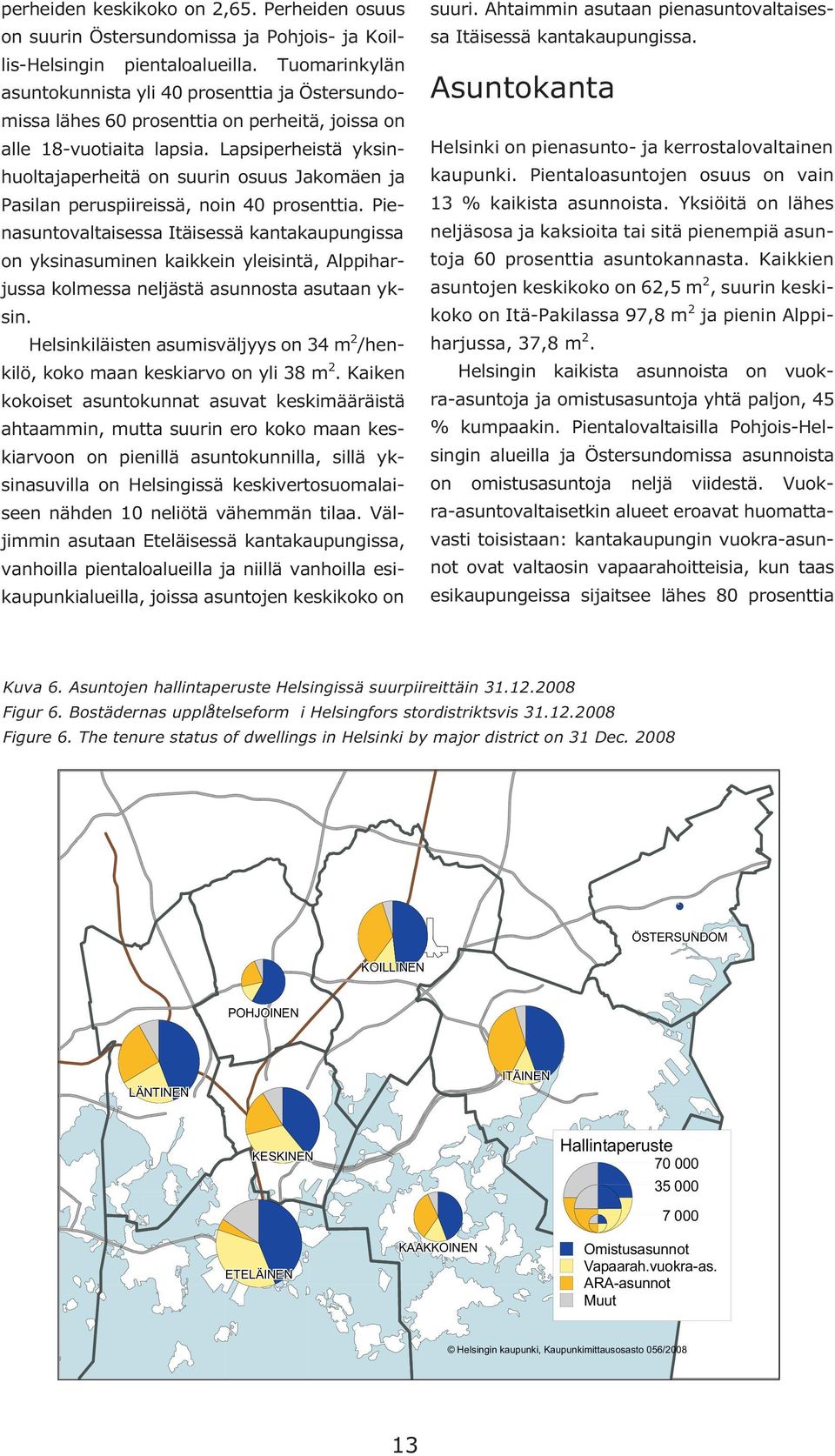 Lapsiperheistä yksinhuoltajaperheitä on suurin osuus Jakomäen ja Pasilan peruspiireissä, noin 4 prosenttia.