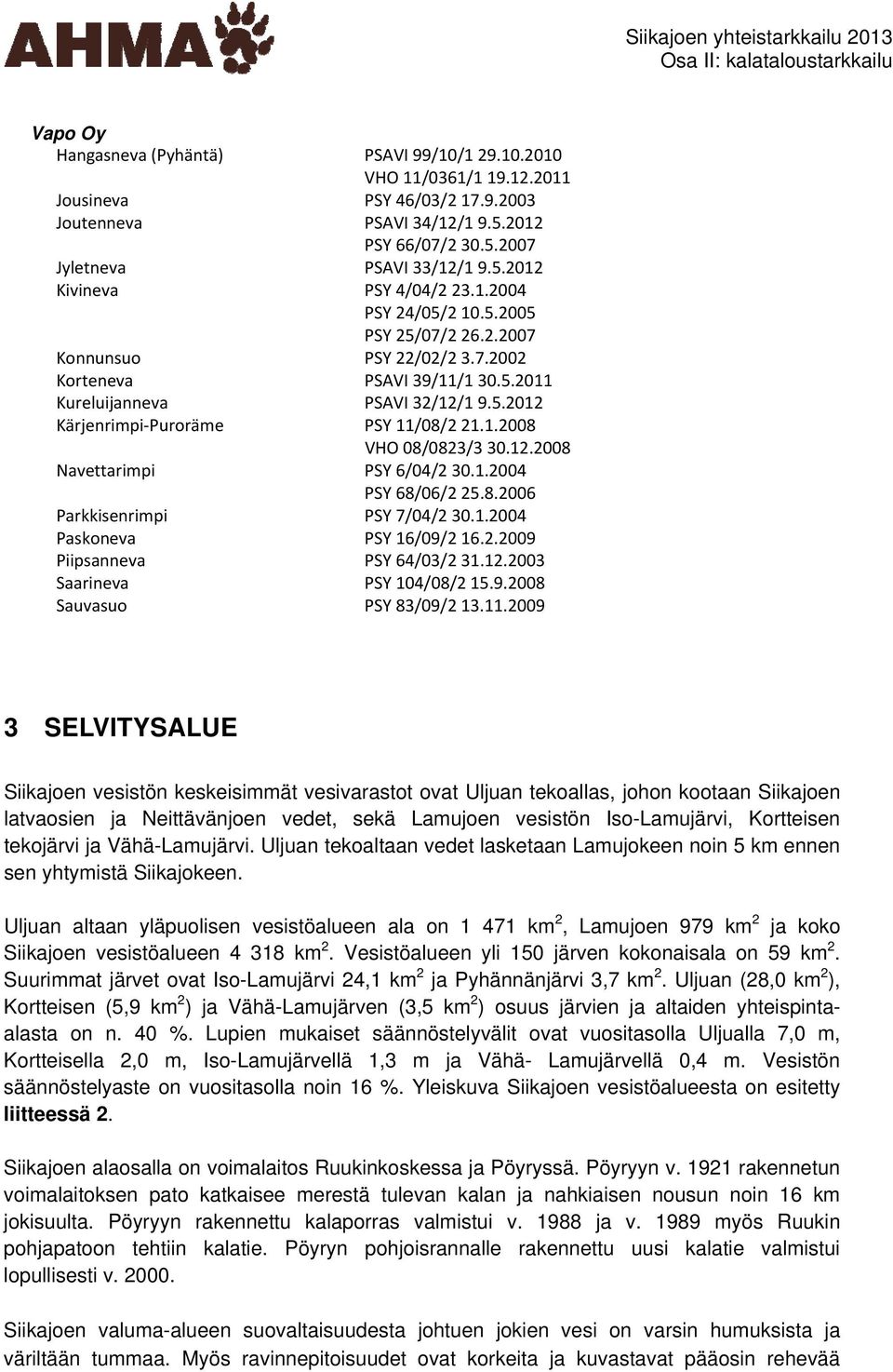 12.2008 Navettarimpi PSY 6/04/2 30.1.2004 PSY 68/06/2 25.8.2006 Parkkisenrimpi PSY 7/04/2 30.1.2004 Paskoneva PSY 16/09/2 16.2.2009 Piipsanneva PSY 64/03/2 31.12.2003 Saarineva PSY 104/08/2 15.9.2008 Sauvasuo PSY 83/09/2 13.