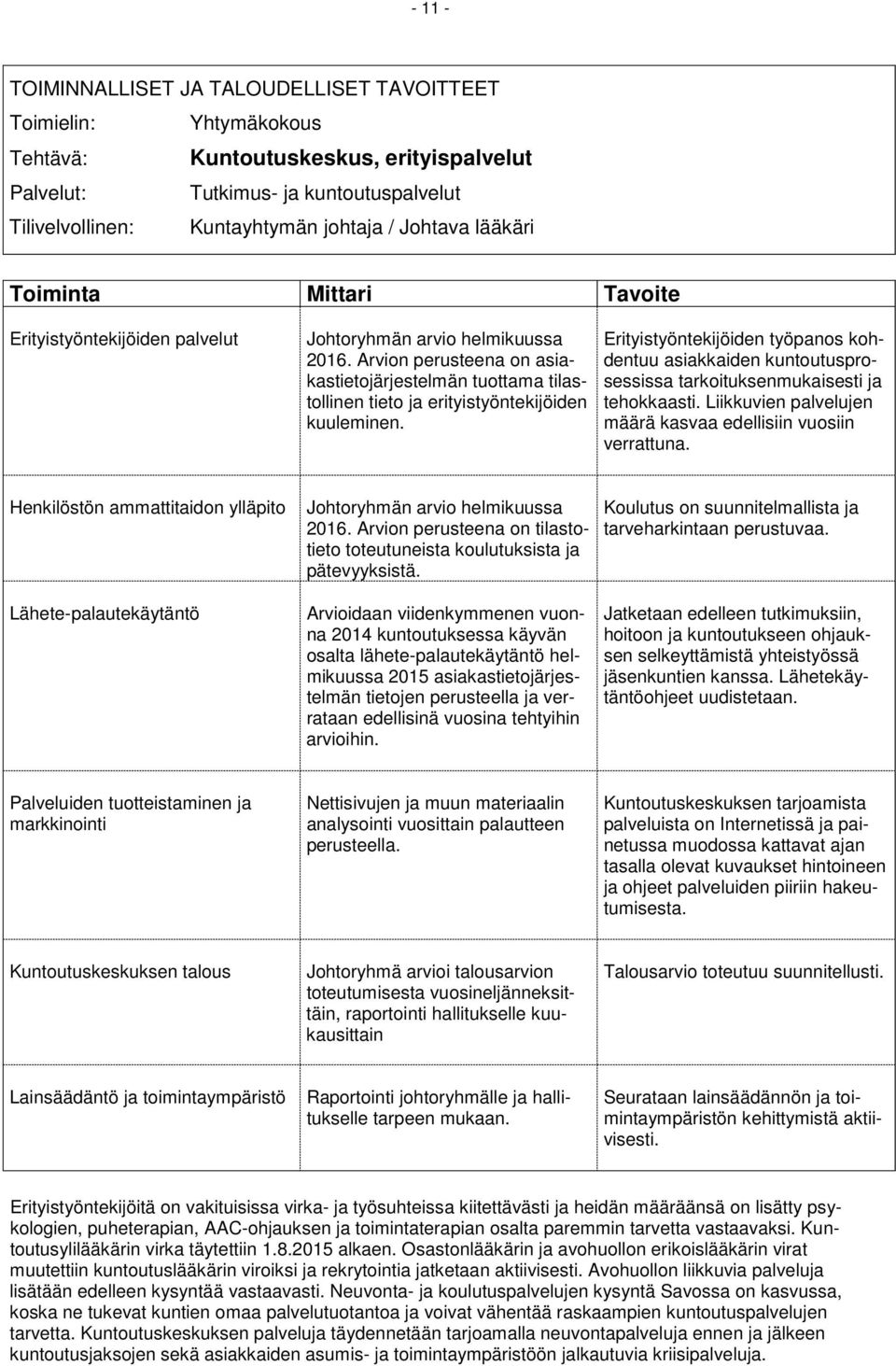 Arvion perusteena on asiakastietojärjestelmän tuottama tilastollinen tieto ja erityistyöntekijöiden kuuleminen.