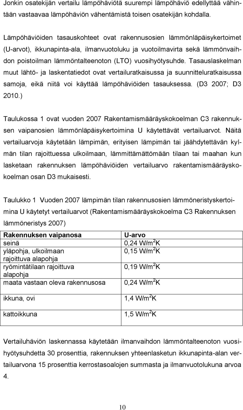 vuosihyötysuhde. Tasauslaskelman muut lähtö- ja laskentatiedot ovat vertailuratkaisussa ja suunnitteluratkaisussa samoja, eikä niitä voi käyttää lämpöhäviöiden tasauksessa. (D3 2007; D3 2010.