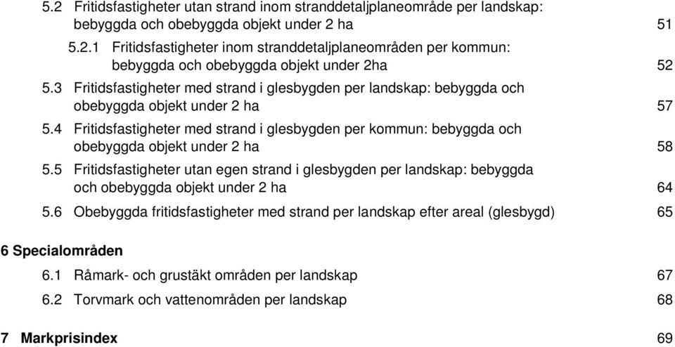 4 Fritidsfastigheter med strand i glesbygden per kommun: bebyggda och obebyggda objekt under 2 ha 5.