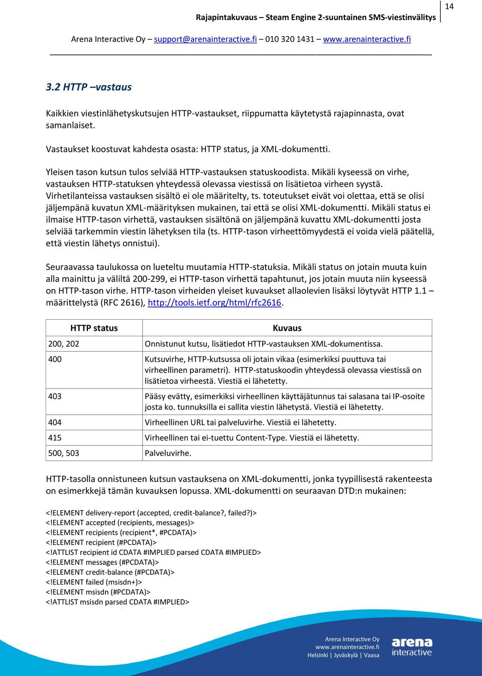 Mikäli kyseessä on virhe, vastauksen HTTP-statuksen yhteydessä olevassa viestissä on lisätietoa virheen syystä. Virhetilanteissa vastauksen sisältö ei ole määritelty, ts.