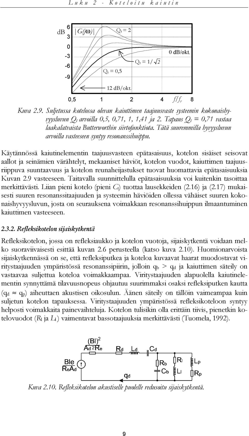 Käytännössä kaiutinelementin taajuusvasteen epätasaisuus, kotelon sisäiset seisovat aallot ja seinämien värähtelyt, mekaaniset häviöt, kotelon vuodot, kaiuttimen taajuusriippuva suuntaavuus ja