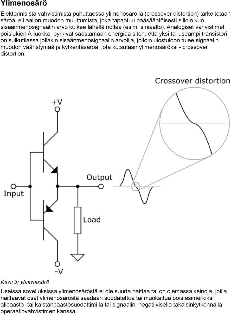 Analogiset vahvistimet, poislukien A-luokka, pyrkivät säästämään energiaa siten, että yksi tai useampi transistori on sulkutilassa jollakin sisäänmenosignaalin arvoilla, jolloin ulostuloon tulee