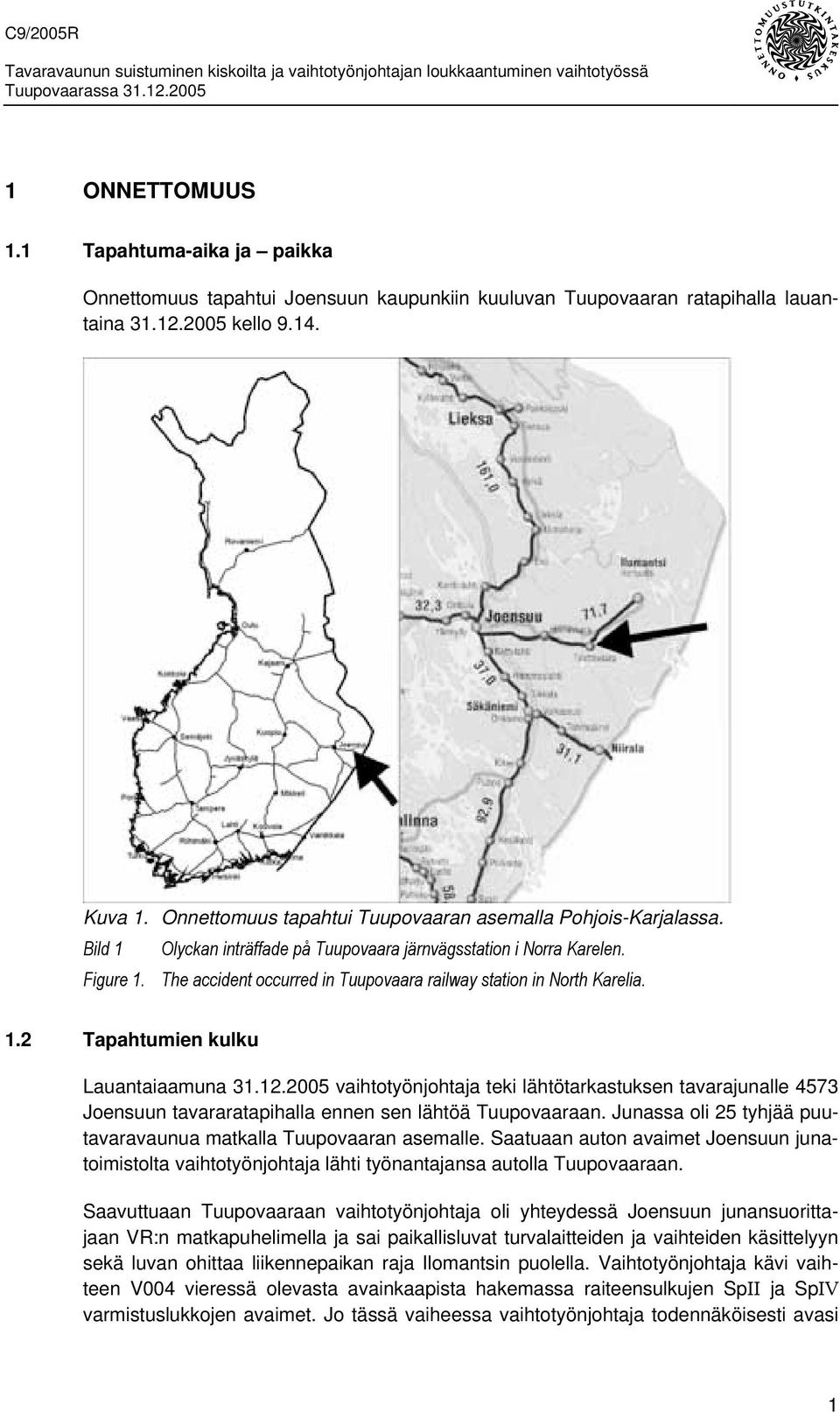 The accident occurred in Tuupovaara railway station in North Karelia. 1.2 Tapahtumien kulku Lauantaiaamuna 31.12.