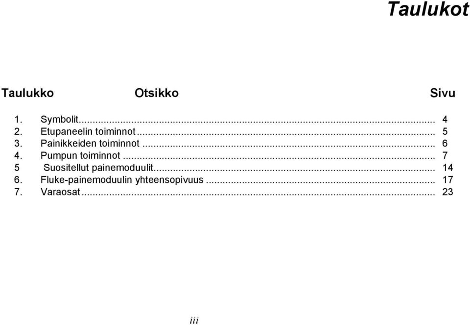Pumpun toiminnot... 7 5 Suositellut painemoduulit... 14 6.